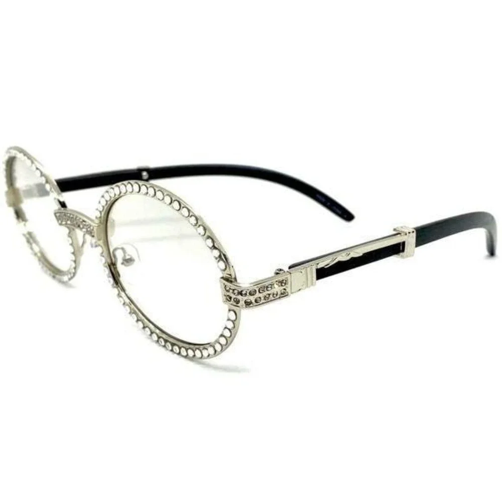 Eyeglasses Silver Metal Frame Clear Tinted Lens‎ Buffs Cholo Style Diamond Style